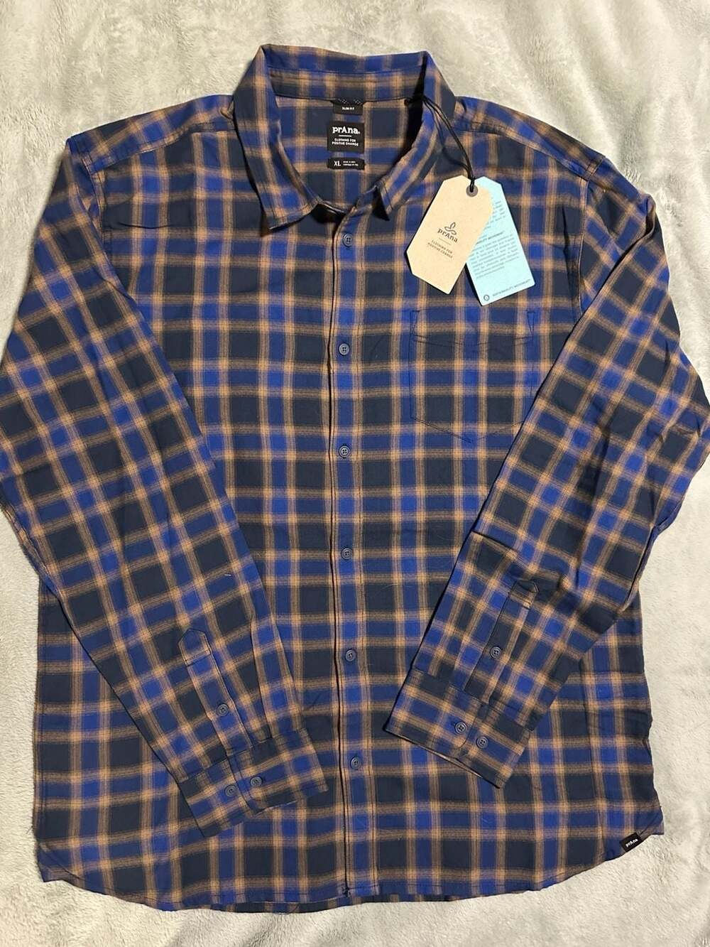 prAna Men's Los Feliz Flannel Shirt in Rich Sapphire, Size XL